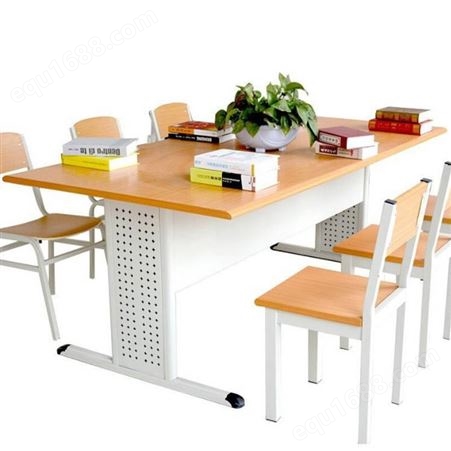 钢制办公桌学校图书馆钢木阅览桌椅 学校自习室桌椅辅导班学习桌