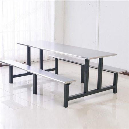 定制不锈钢食堂餐桌椅 学生餐厅经济款连体就餐桌120*60*75cm