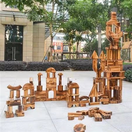 508片碳化积木 安吉游戏户外积木 户外大型构建区木质游戏玩具